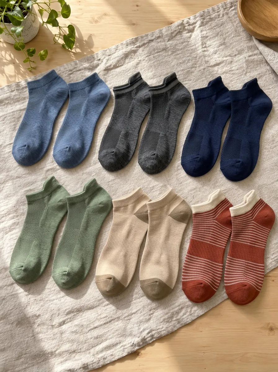 Men's Multi-Color Solid and Striped Patterned Ankle Socks Set