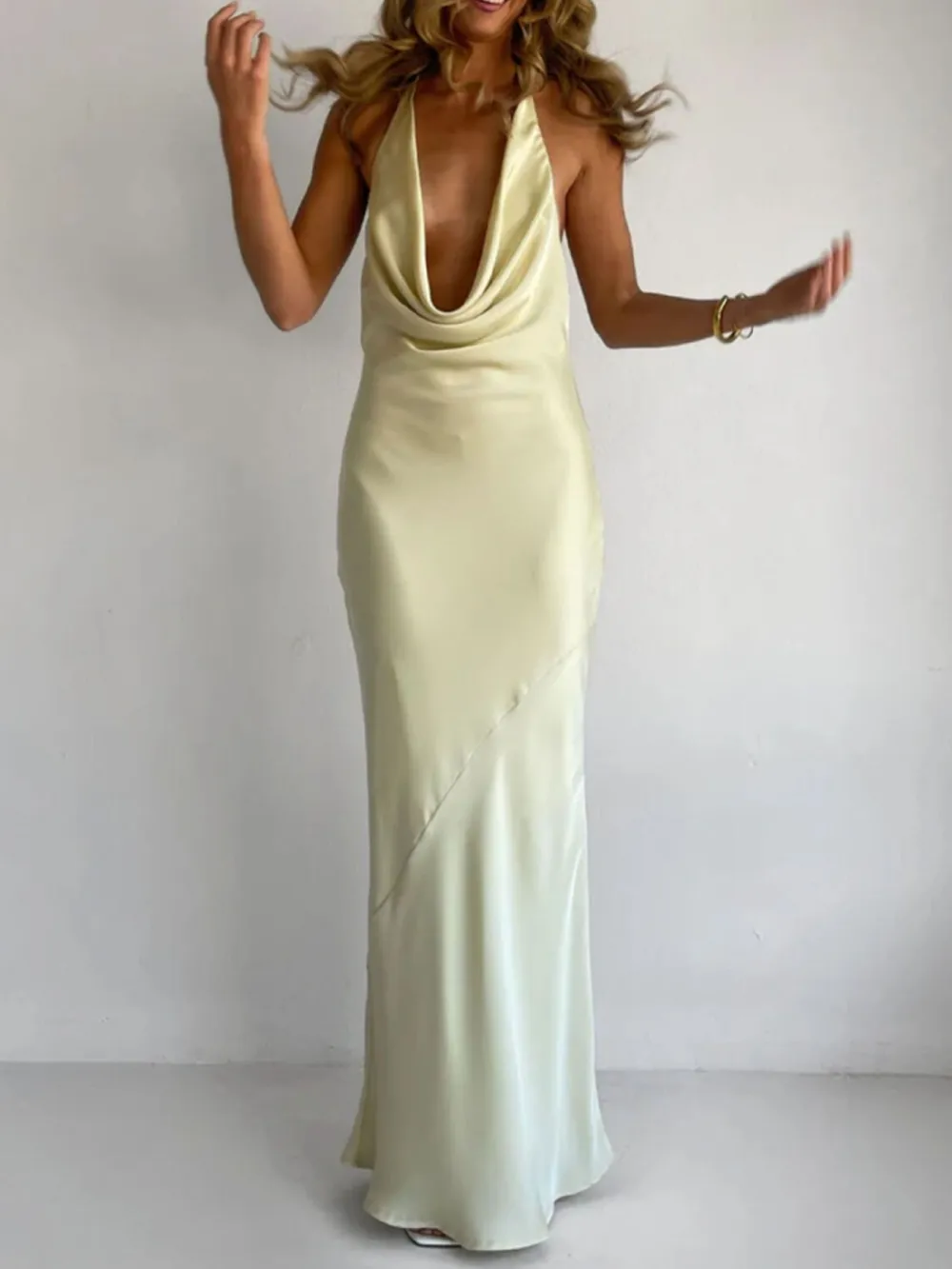Gathered Detail Satin Maxi Dress
