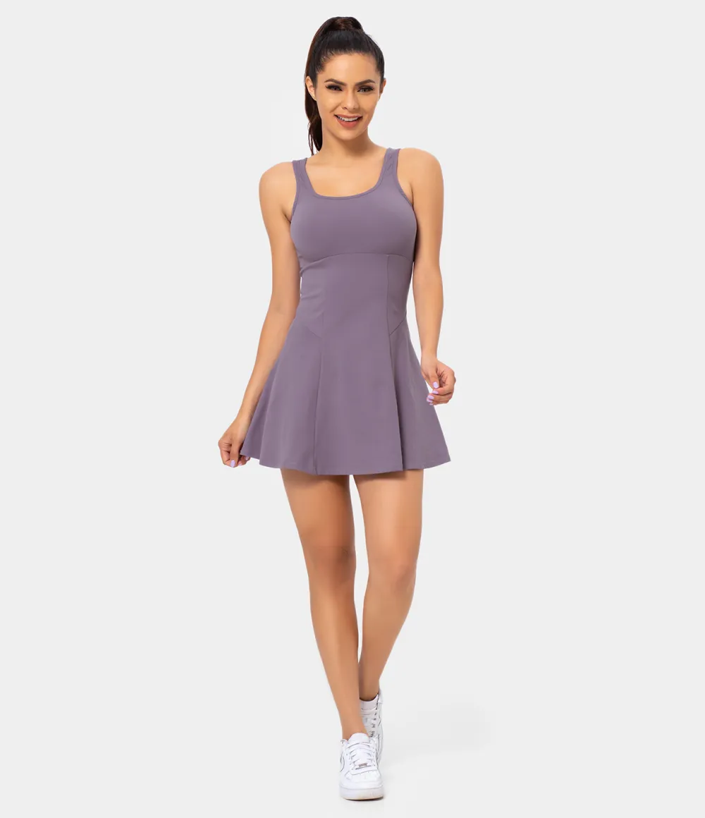 Square Neck Side Pocket 2-Piece Mini Flare Dress Set