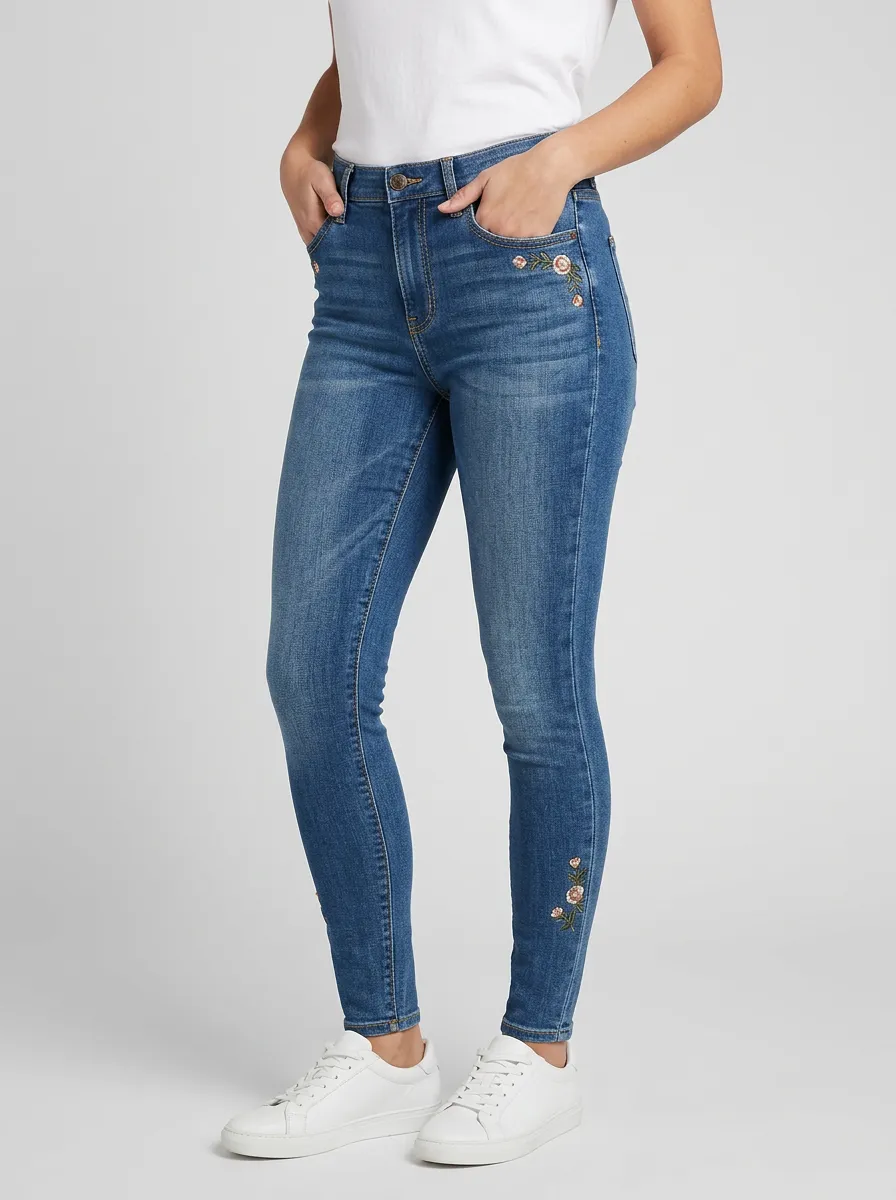 Women's Floral Embroidery Pattern Printed Slim-Fit Jeans