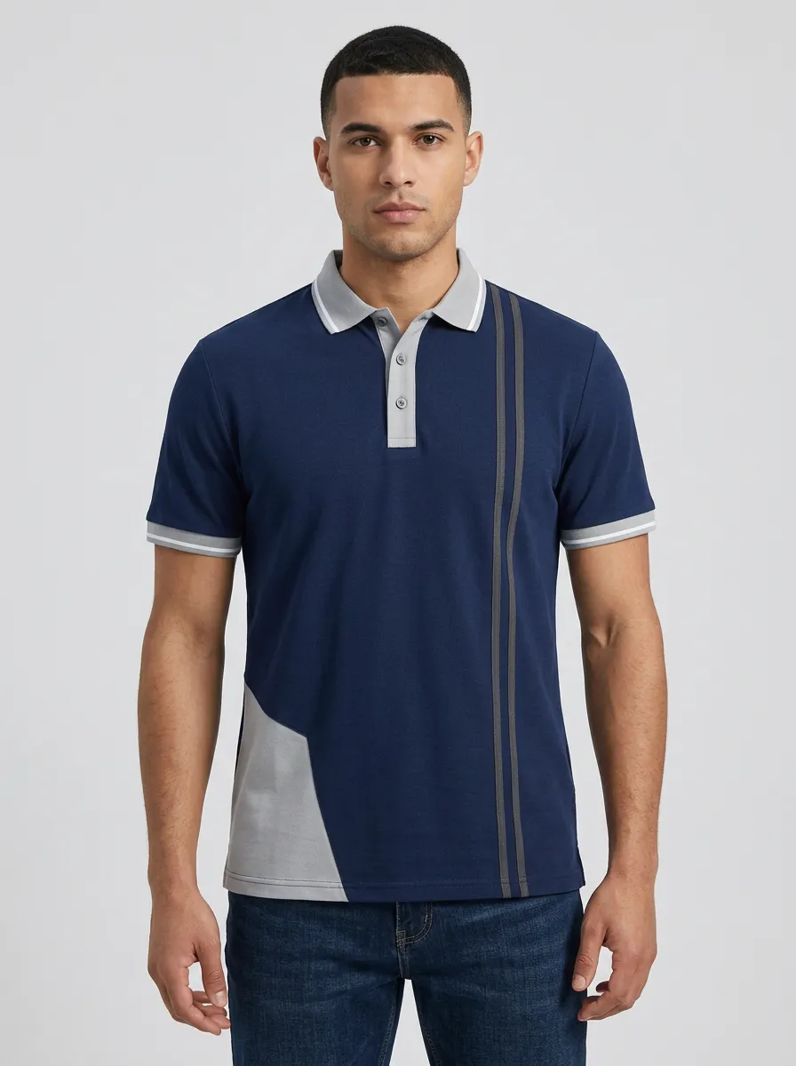 Men's Casual Modern Geometric Striped Printed Polo Shirt