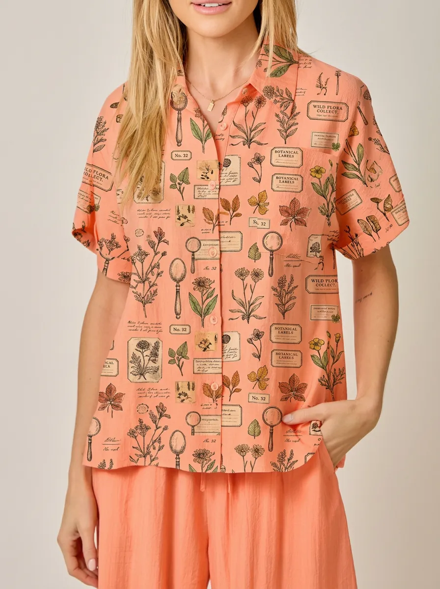 Women's Botanical Garden Nature Study Printed Button-Up shirt