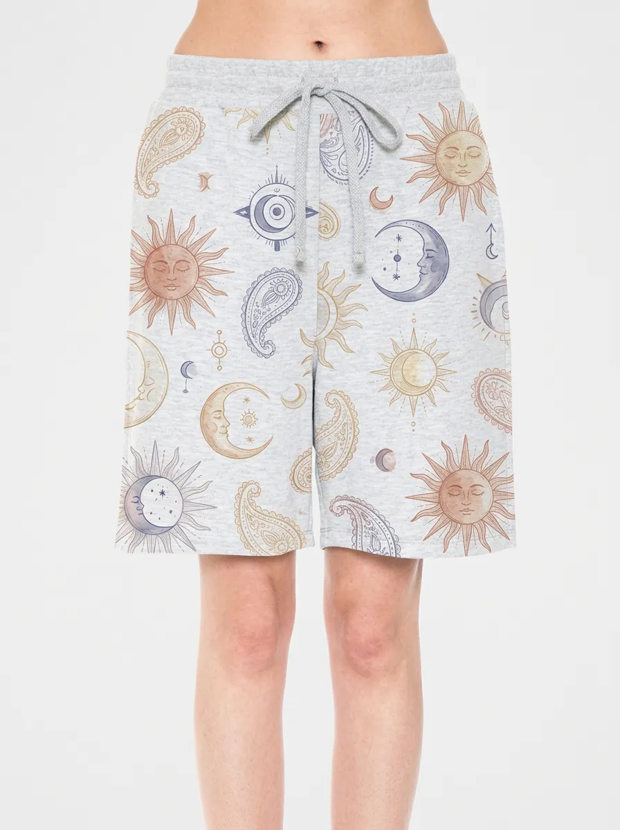 Women's Celestial Boho Sun Moon Paisley Graphic Shorts