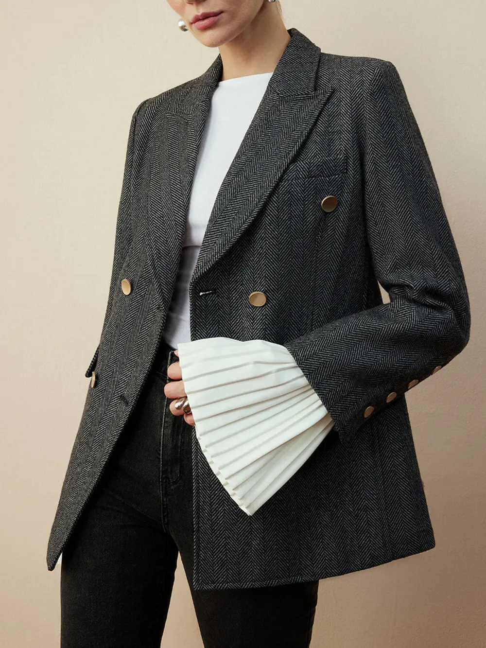 Wool-Blend Metal Double-Breasted Blazer
