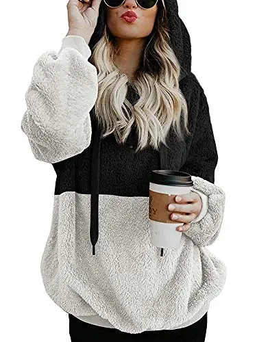 Women Casual Double Fuzzy Sweatshirt Faux Fleece Zip Pullover Hoodies Coat Outwear S-XXL