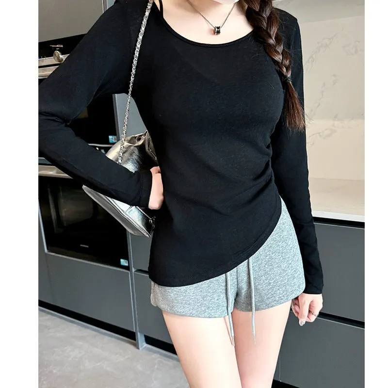 Side Drape Crew Neck Tee