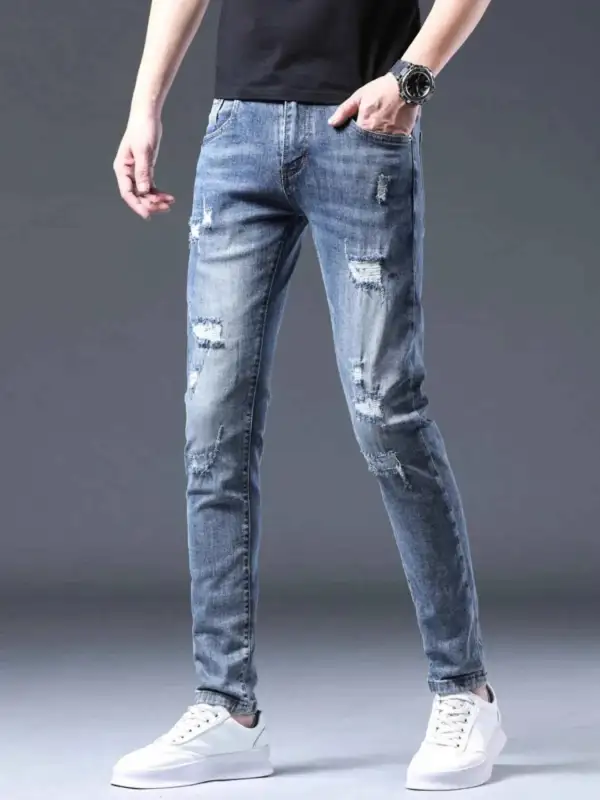 Distressed Slim Fit Ripped Jeans