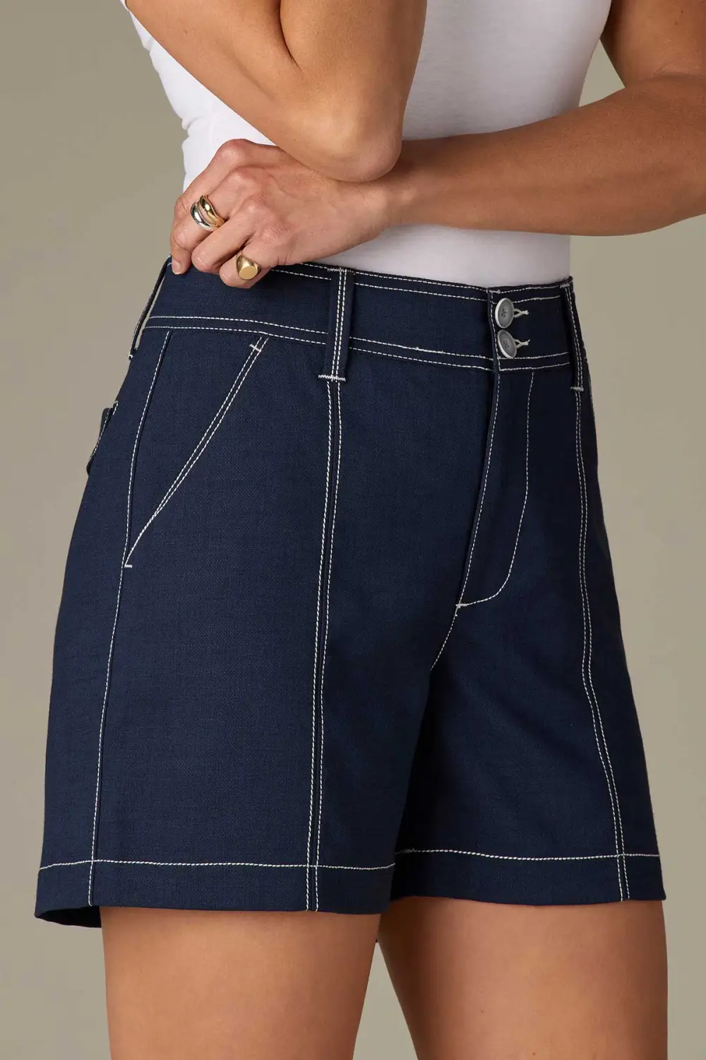 Front Seam Trouser Shorts Double Button