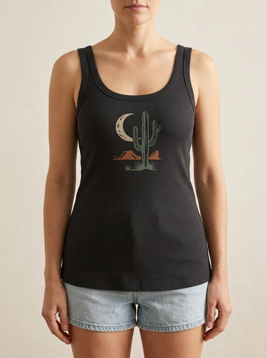 Celestial Cactus Moon Built-In Bra Tank Top