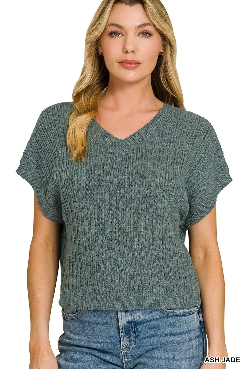 Textured Textured Knit V-Neck Cropped Sweater