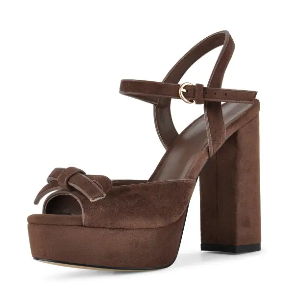 Suede Platform Bow Buckle Strap Sandals