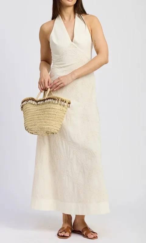 White Linen Embroidered Maxi Dress