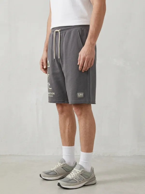 Men's Mountain Compass Wave Elastic-Waist Printed Sweat Shorts