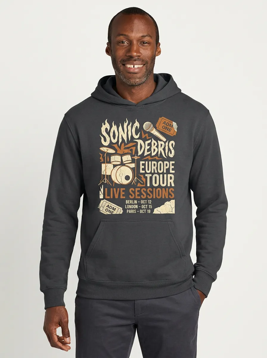 Men's Rock Band Music Lover Sonic Debris Tour Printed Hoodie