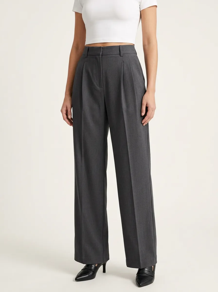 Women's Belt-Loop Double-Pleat Wide-Leg Trousers