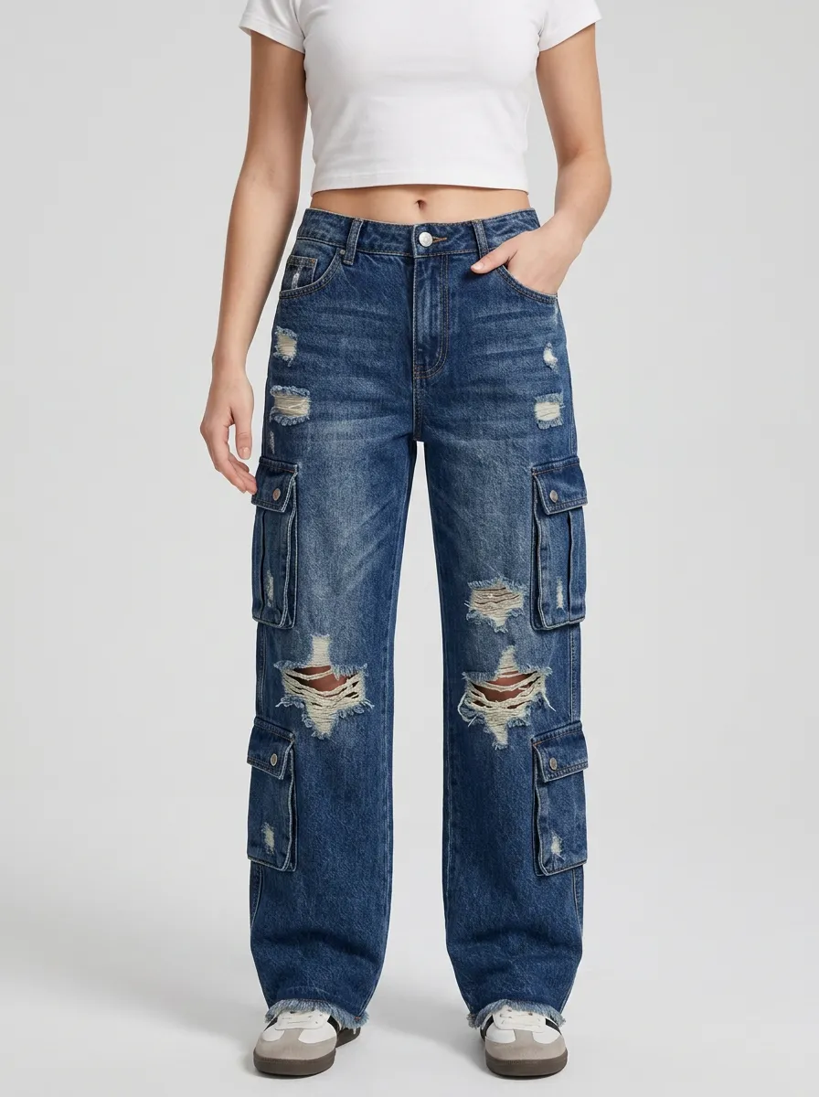 Easygoing Ripped Straight Jeans