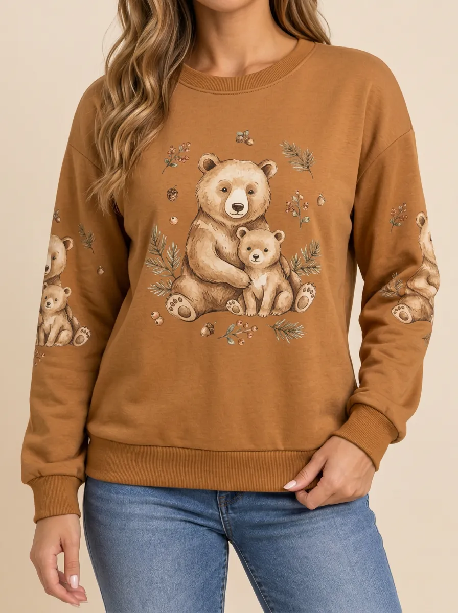 Women's Bear Print Casual Pullover