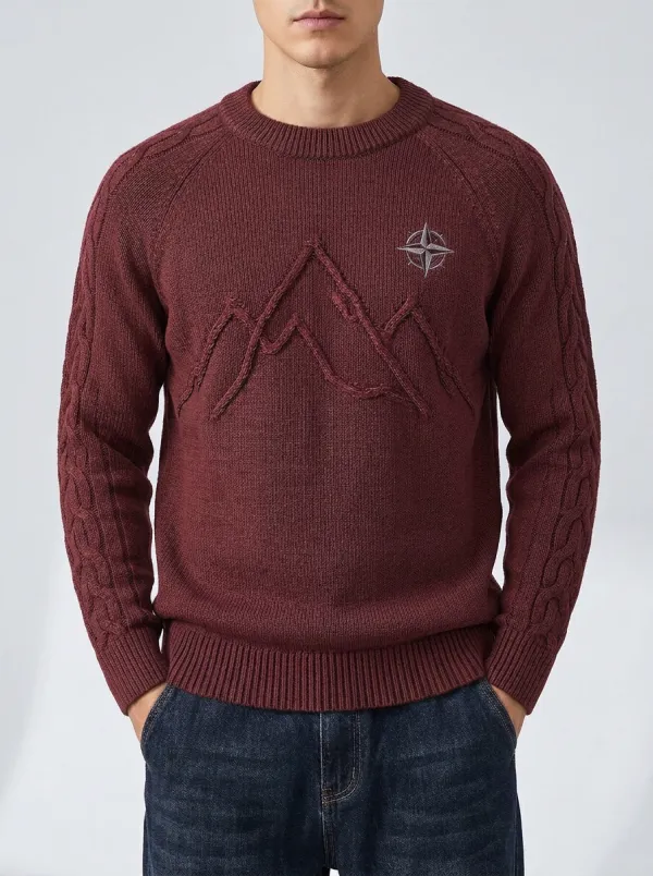 Men's Charcoal Grey Outdoor Mountain Compass Embroidered Knit Sweater