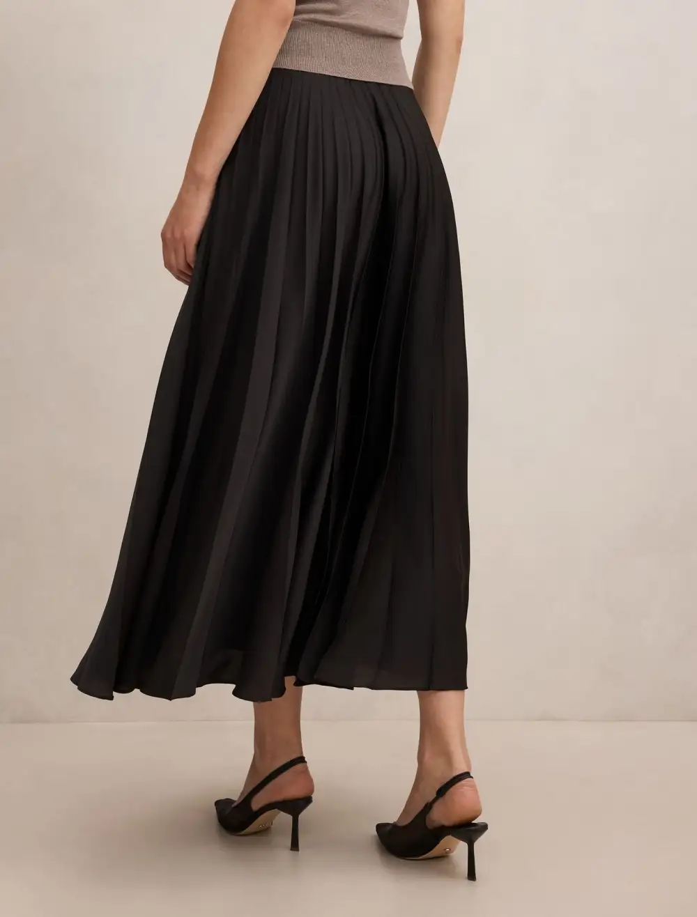 Black Pleated Midi Skirt
