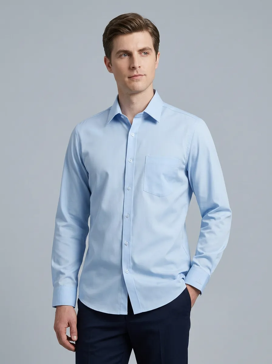 Men's Non-Iron Cotton Light Blue Long Sleeve Shirt