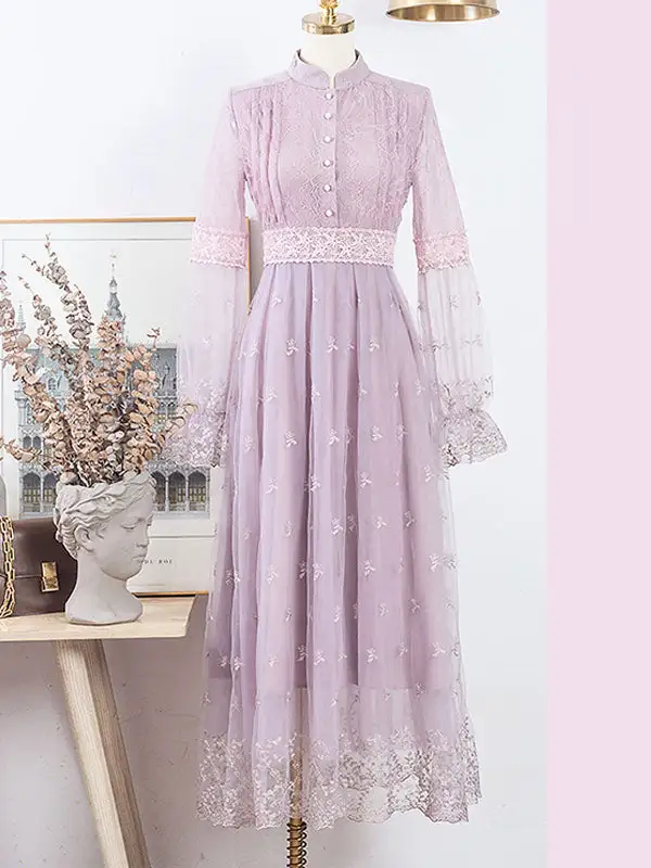 Embroidered Edwardian Puff Maxi Dress
