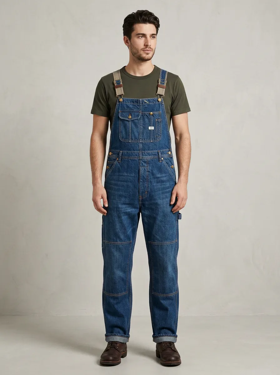 Men's Vintage Style Blue Denim Bib Overalls Pants