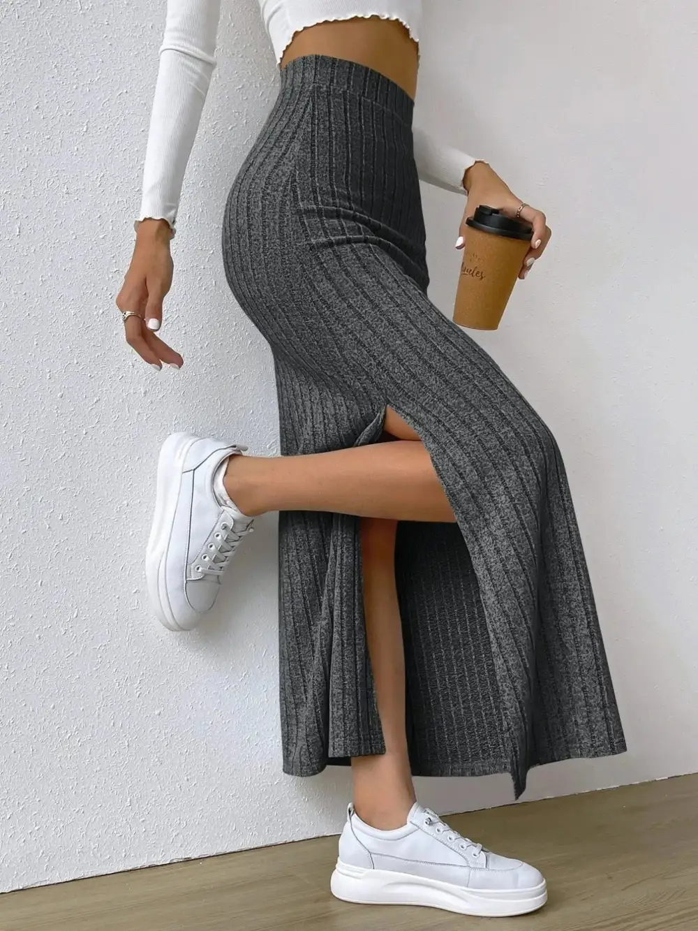Knit Ribbed Maxi Skirt