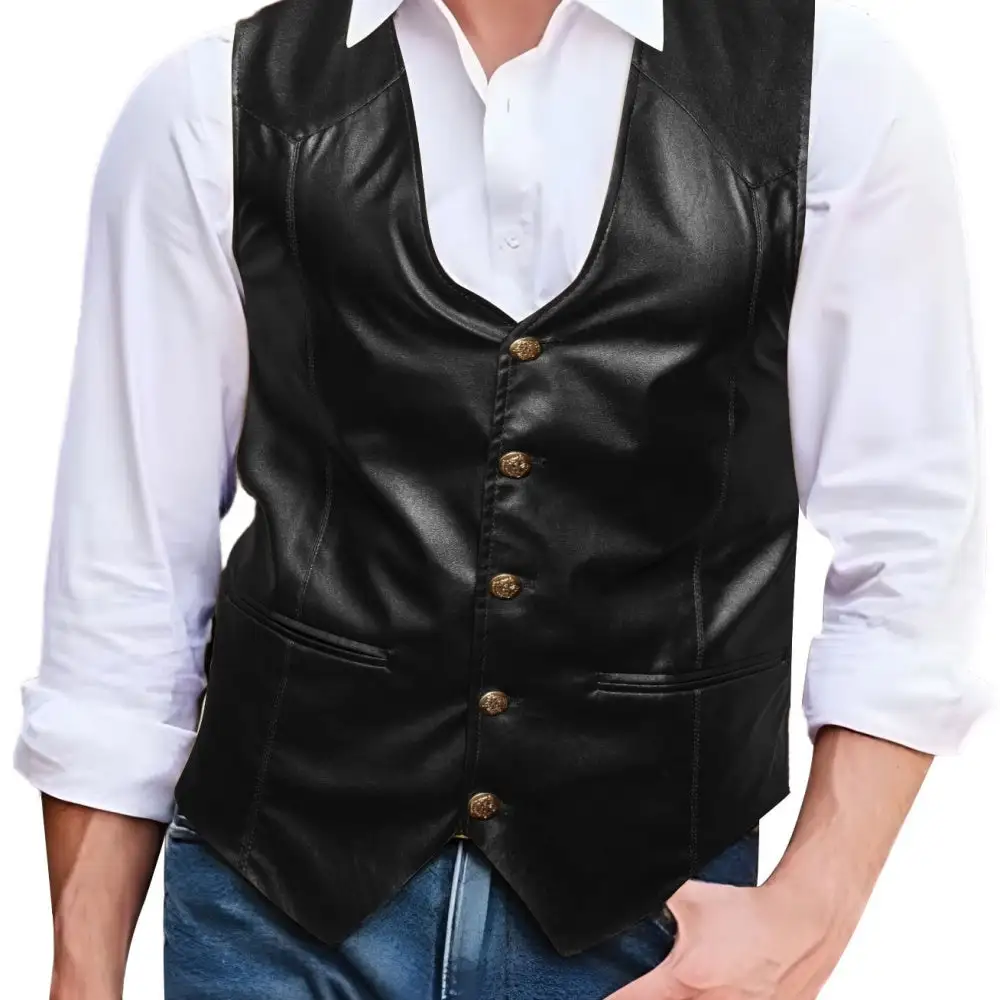 V Neck Casual Leather Dress Vest