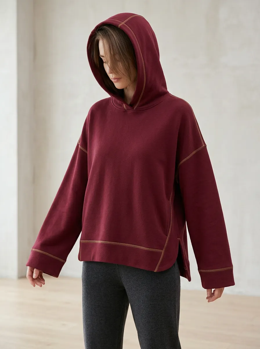 Women's Contemporary Contrast-Stitch Oversized Hoodie