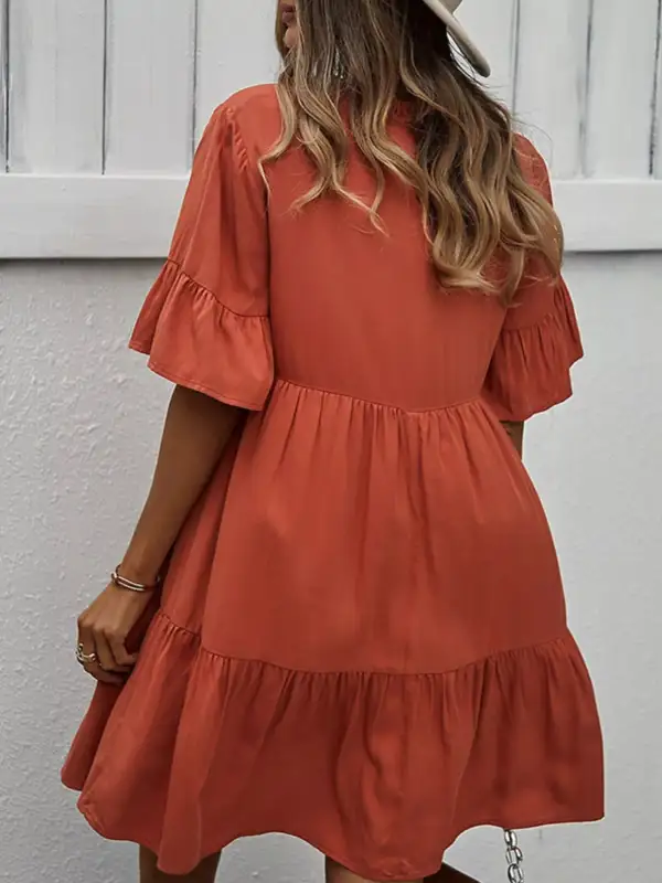 Button Front Ruffle Tiered Mini Dress