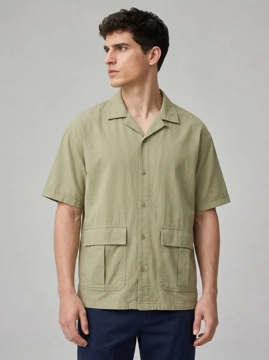 Men's Sage Green Camp Collar Utility Shirt