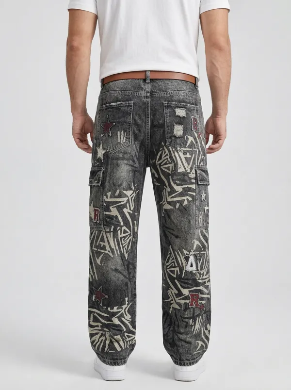 Unisex Urban Streetwear Graffiti Star Cargo Jeans