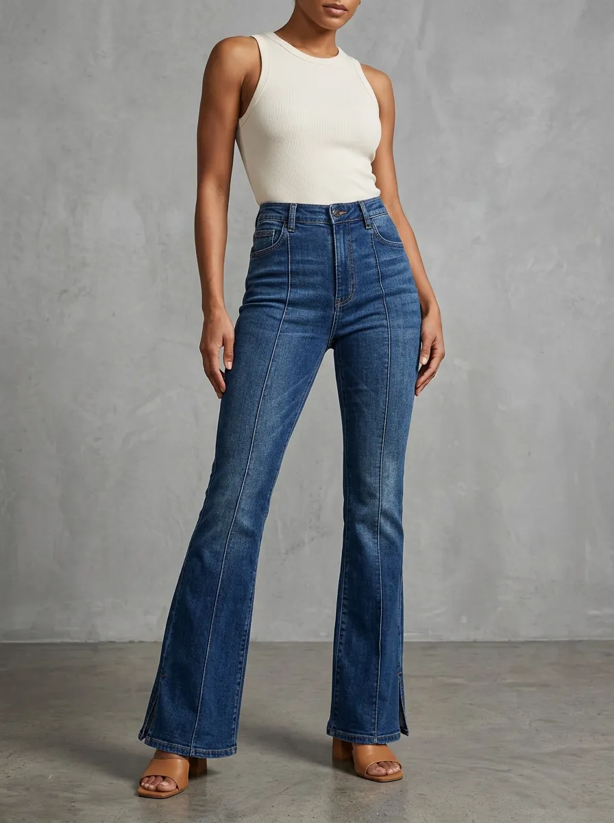 High-Waist Stretch Split-Hem Women's High-Waist Stretch Flare Jeans