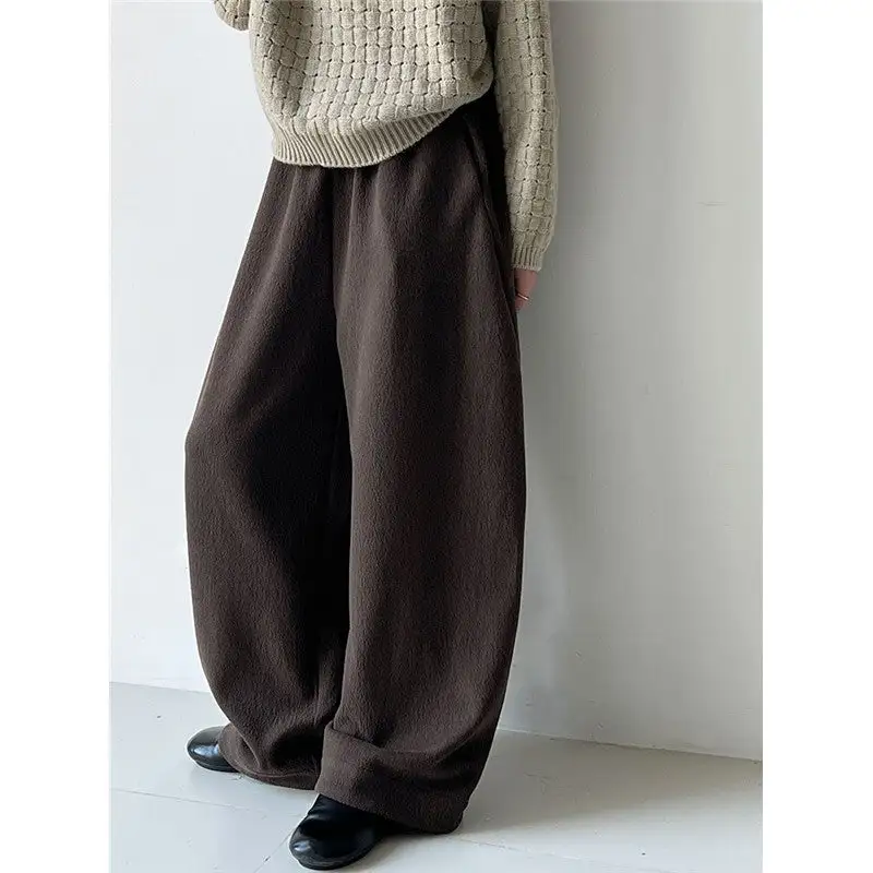 Casual Wool Fleece High Waist Straight Leg Pants