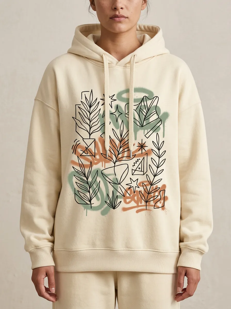 Unisex Botanical Abstract Graffiti Hoodie