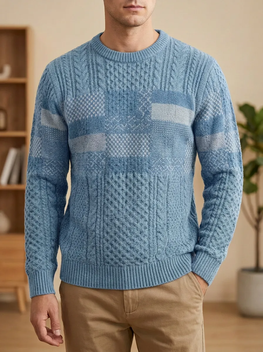 Men's Vintage Geometric Patchwork Cable Knit Sweater