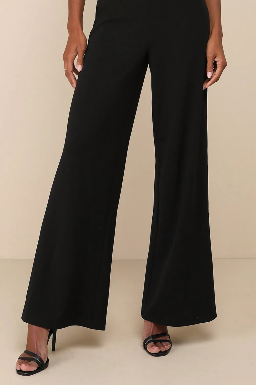 Casual Style Black Cross-Front Wide-Leg Jumpsuit