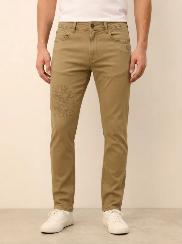 Men's Topographic Pattern Printed Stretch Jeans
