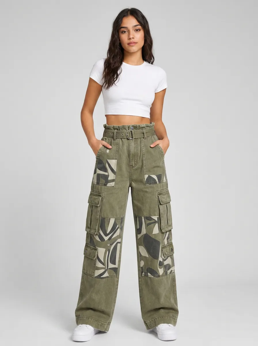 Women's Streetwear Abstract Pattern Printed Cargo Pants