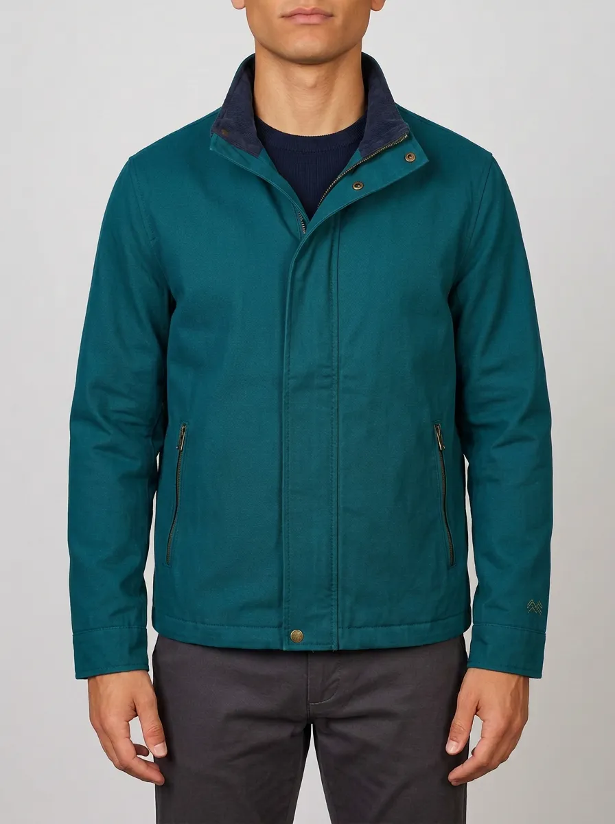 Men's Casual Outdoor Olive Green Stand Collar Zip-Up Jacket