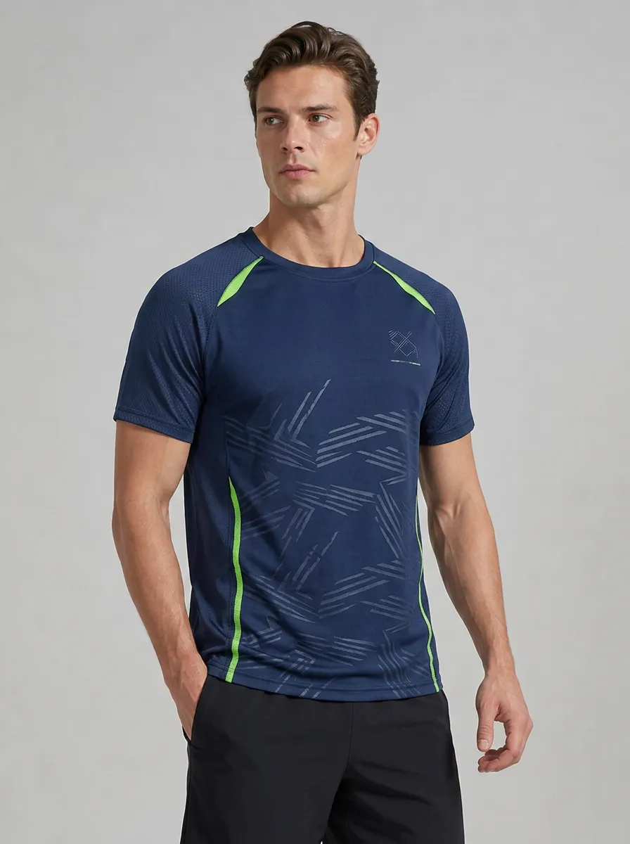 Men's Navy Graphic Contrast Panel T-Shirt