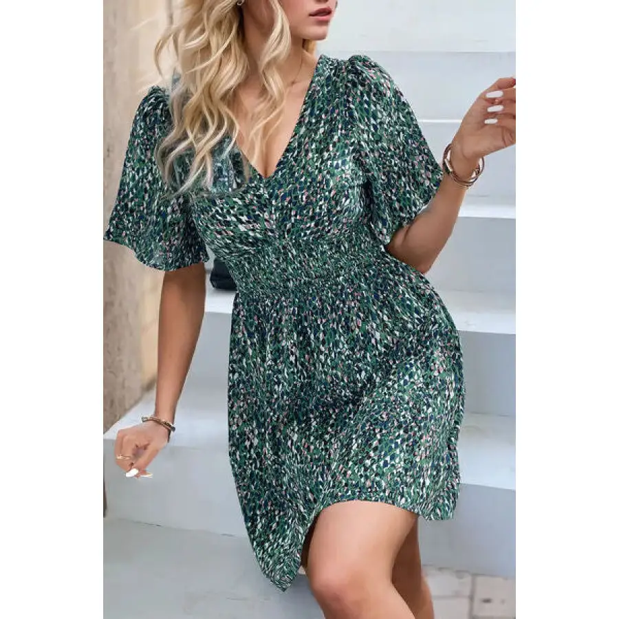 Smocked Crisscross V-Neck Mini Dress