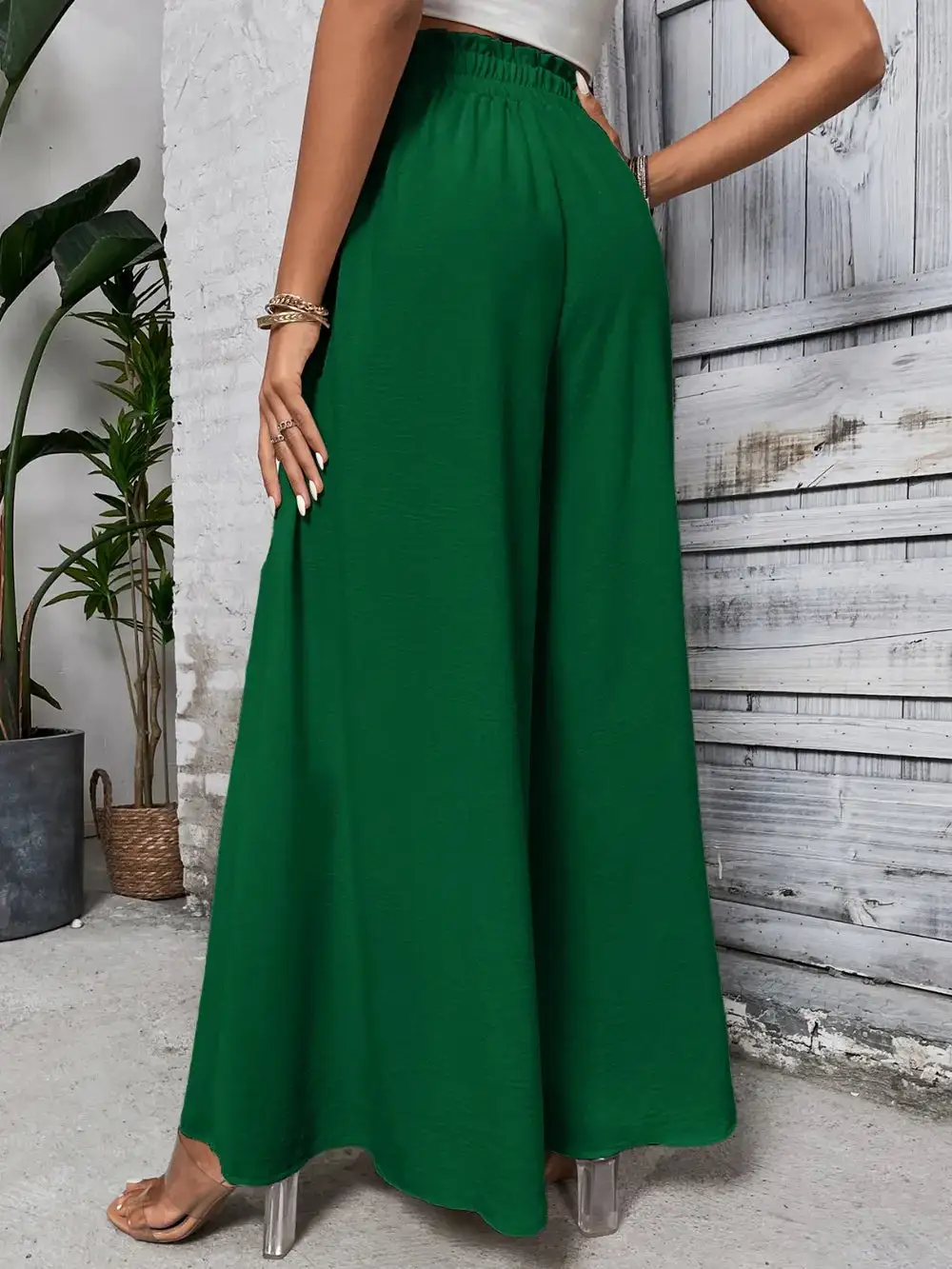 Wide Leg High Waist Tie Waist Pants