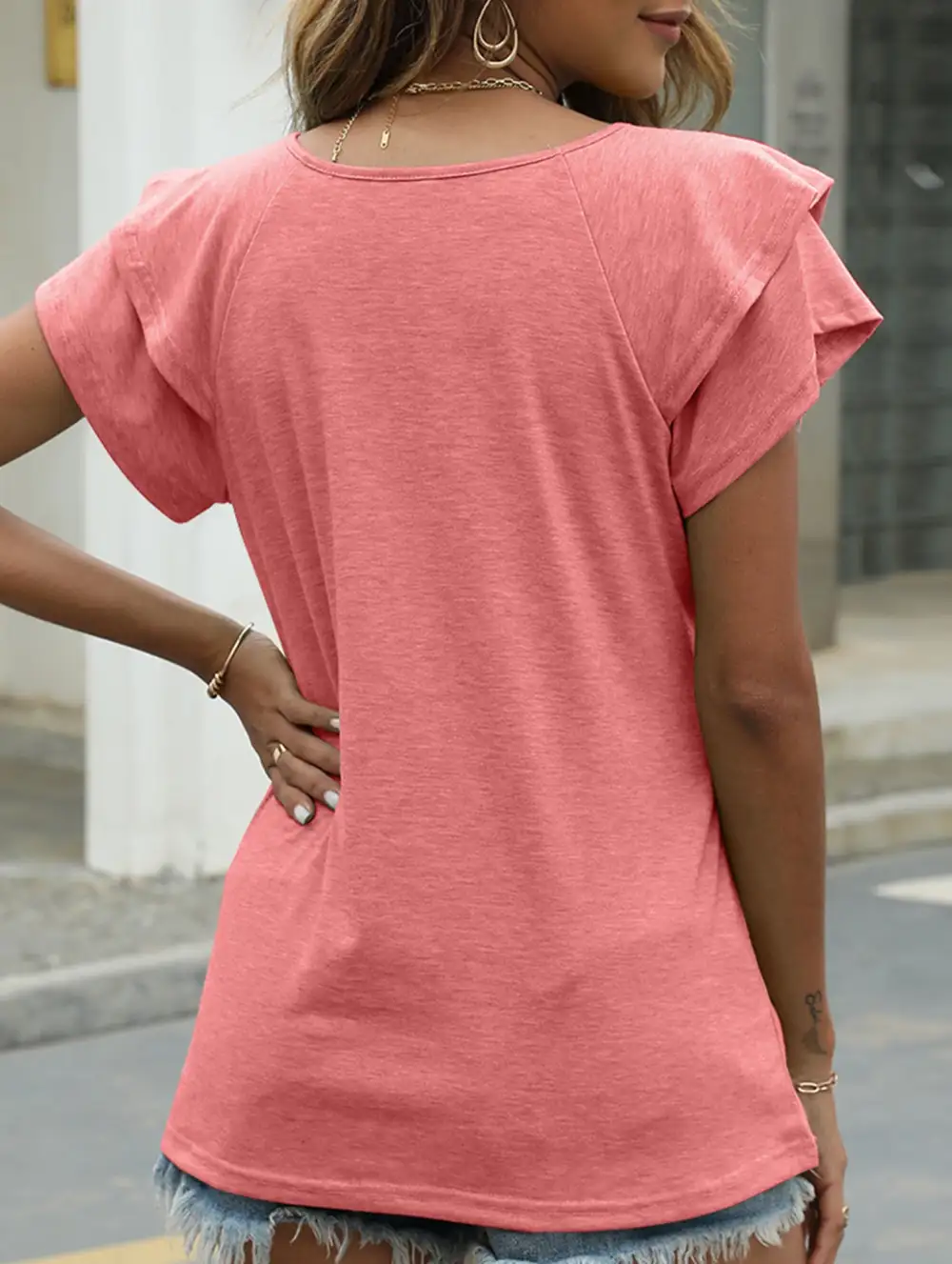 V Neck Double Layer Ruffle Sleeve Tank Top