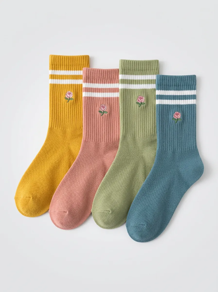 Women's Multicolor Floral Embroidered Crew Socks 4-Pack