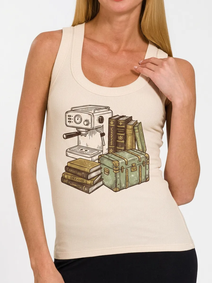 Women's Coffee Book Lover Espresso Books Printed Tank Top