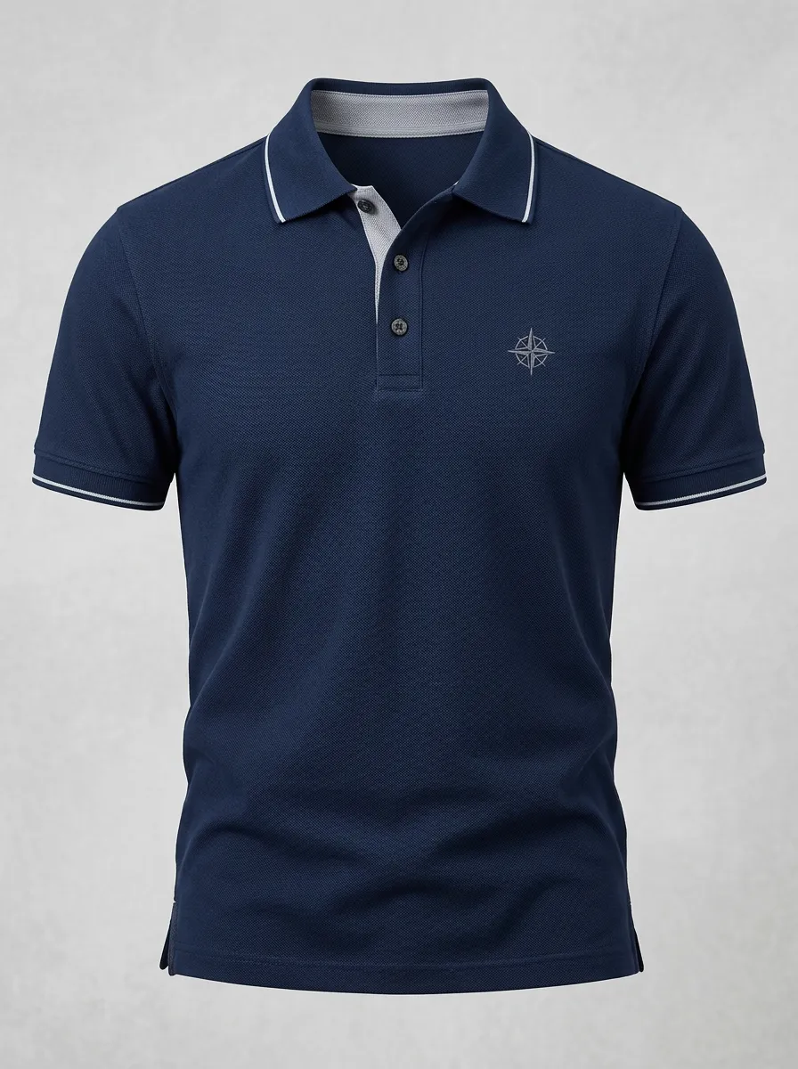 Compass-Detail Embroidered-Detail -Detail Nautical-Inspired Men's Polo Shirt