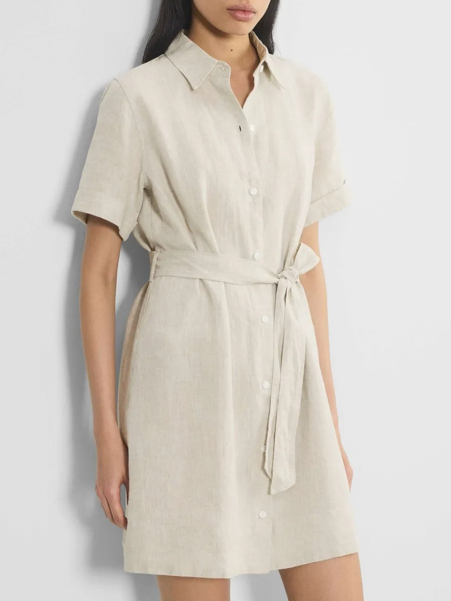 Tied Button Up Short Sleeve Dress
