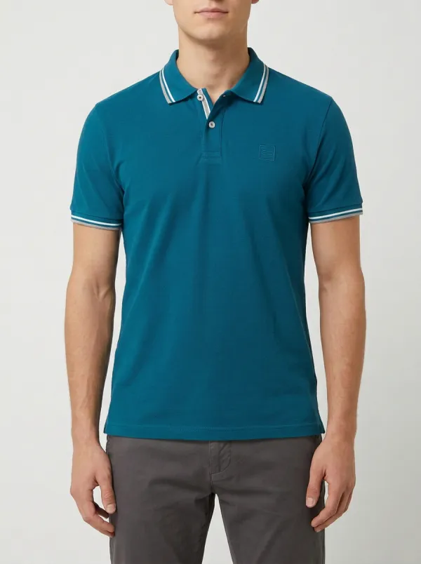 Men's Navy Blue Contrast Tipped Collar Printed Refined Polo Shirt