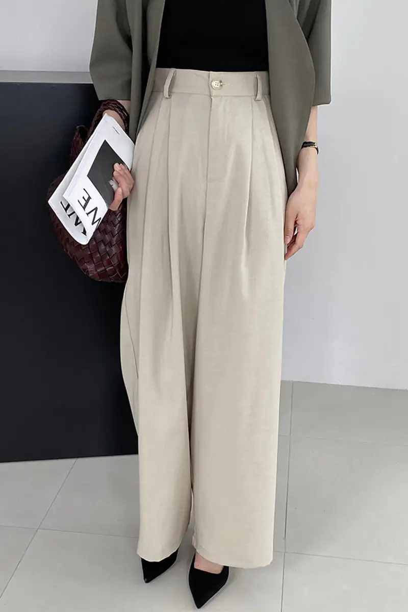 Polyester Wide Leg Button Front Trousers
